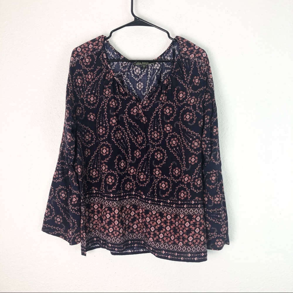 LOVE STITCH Floral boho Top Flowy Bell Sleeve